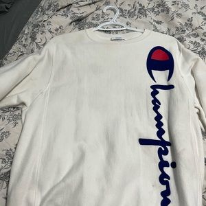 small white champion crew neck slightly worn